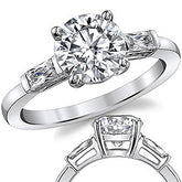 Round Brilliant Moissanite Engagement Ring with Baguette Side Stones