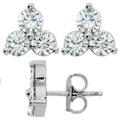 Round Moissanite Three Stone Earrings (3mm, 0.6ct) 14k W/Y