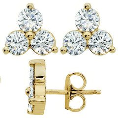 Round Moissanite Three Stone Earrings (3mm, 0.6ct) 14k W/Y