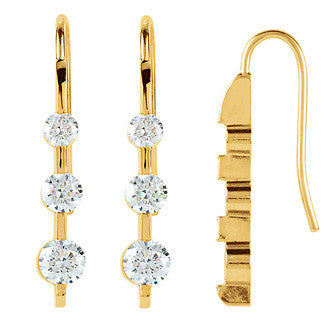 Round Moissanite Three Stone Earrings (5, 4.5, 4mm) 14k W/Y