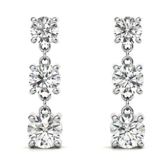 Round Moissanite Three Stone Earrings (5, 4.5, 4mm) 14k
