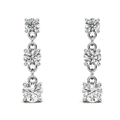 Round Moissanite Three Stone Earrings (4, 3.5, 3mm) 14k W/Y