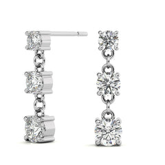 Round Moissanite Three Stone Earrings (4, 3.5, 3mm) 14k W/Y