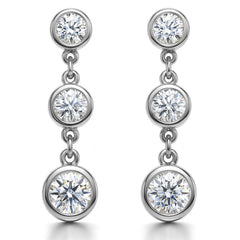 Round Moissanite Bezel Three Stone Earrings (4, 3.5, 3mm) 14k