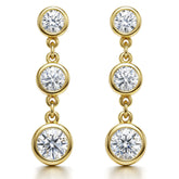 Round Moissanite Bezel Three Stone Earrings (4, 3.5, 3mm) 14k