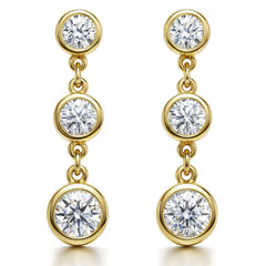 Round Moissanite Bezel Three Stone Earrings (4, 3.5, 3mm) 14k