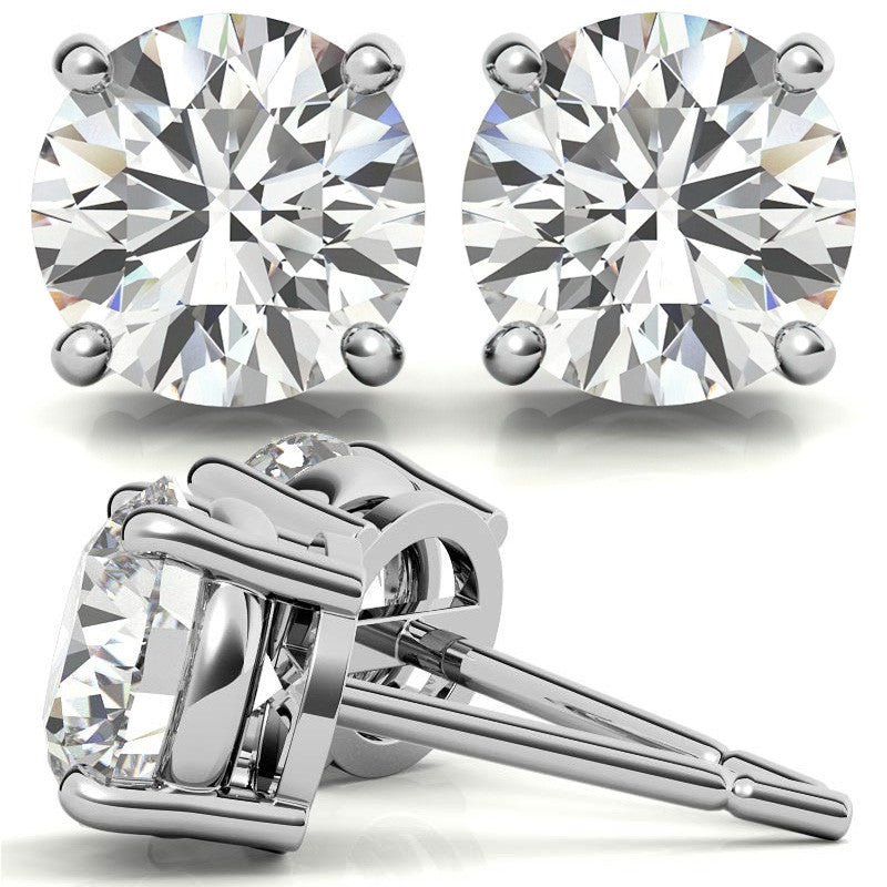 4-Prong Low-Profile Round Moissanite Basket Stud Earrings