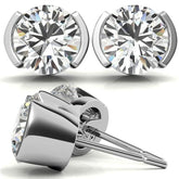 Half Bezel Design Round Moissanite Stud Earrings