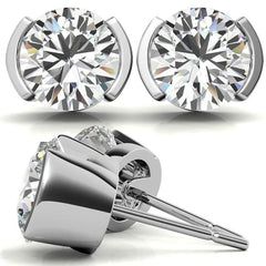 Half Bezel Design Round Moissanite Stud Earrings
