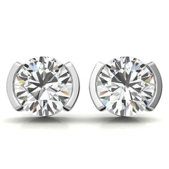 Half Bezel Design Round Moissanite Stud Earrings