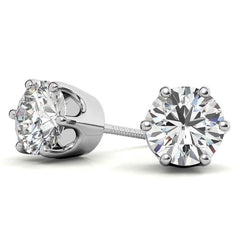 Crown 6-Prong Round Moissanite Stud Earrings