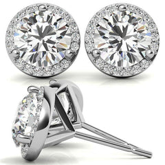 Round Moissanite & Diamond Petite Halo Earrings