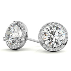 Round Moissanite & Diamond Petite Halo Earrings