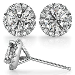 Round Moissanite & Diamond Halo Martini Stud Earrings