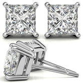 4-Prong Basket Princess Cut Moissanite Stud Earrings