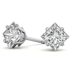 Princess Moissanite Basket "Corners Out" Stud Earrings