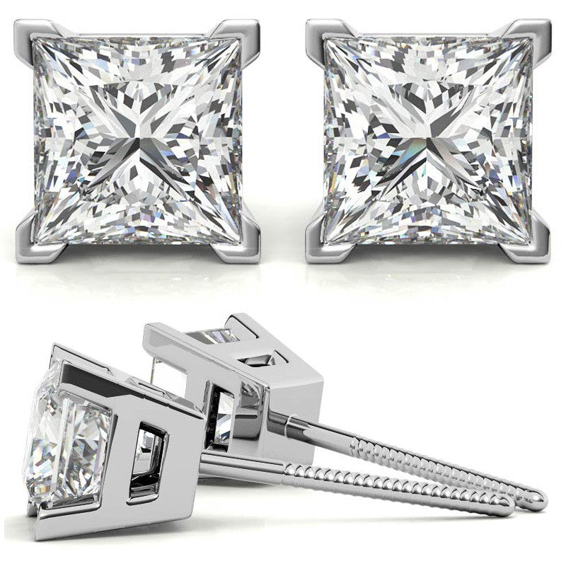 Princess Moissanite V-Prong Stud Earrings