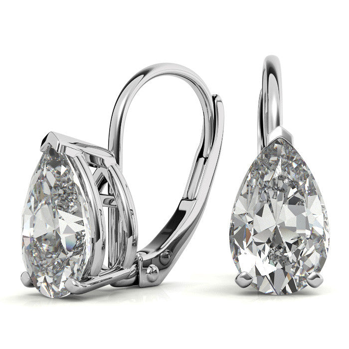 Pear Moissanite Basket Leverback Earrings