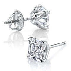 4-prong F1 Asscher Moissanite Stud Earrings