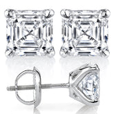 4-prong F1 Asscher Moissanite Stud Earrings