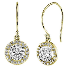 Round Moissanite & Diamond Halo Dangle Earrings