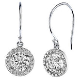 Round Moissanite & Diamond Halo Dangle Earrings