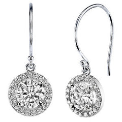 Round Moissanite & Diamond Halo Dangle Earrings
