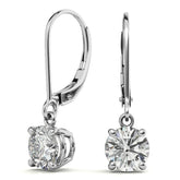 4-Prong Basket Round Moissanite Leverback Dangle Earrings