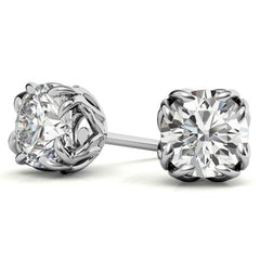 Double Prong Antique Round Moissanite Stud Earrings