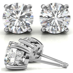 Round H&A Moissanite Earrings w/ Pave Diamond Basket