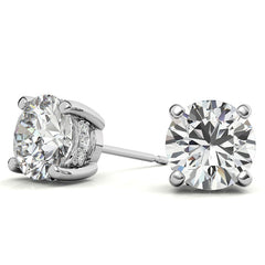 Round H&A Moissanite Earrings w/ Pave Diamond Basket