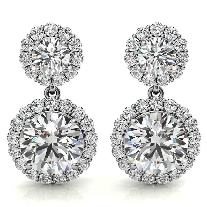 Round Halo Moissanite Drop Earrings