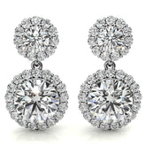 Round Halo Moissanite Drop Earrings