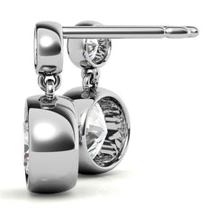 Round Bezel Moissanite Drop Earrings