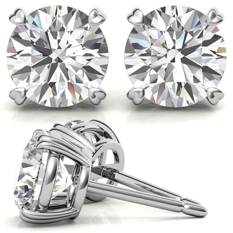 Round Hearts-on-Top Basket Moissanite Stud Earrings