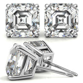 Low Profile Asscher Moissanite Basket Stud Earrings