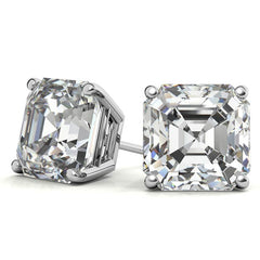 Low Profile Asscher Moissanite Basket Stud Earrings