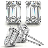 Low Set Emerald/Radiant Moissanite Basket Stud Earrings
