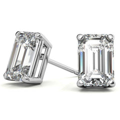 Low Set Emerald/Radiant Moissanite Basket Stud Earrings