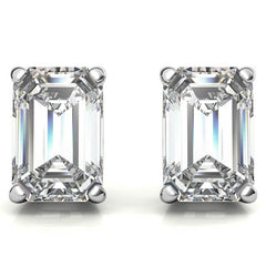 Low Set Emerald/Radiant Moissanite Basket Stud Earrings