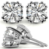 Triple Prong Round Basket Moissanite Stud Earrings