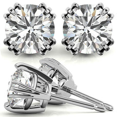 Triple Prong Round Basket Moissanite Stud Earrings