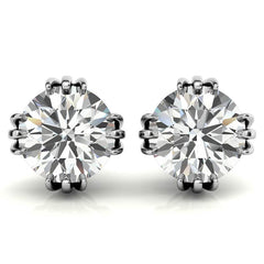 Triple Prong Round Basket Moissanite Stud Earrings