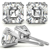 Asscher Double Prong Basket Moissanite Stud Earrings