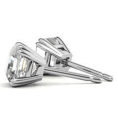Asscher Double Prong Basket Moissanite Stud Earrings