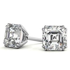 Asscher Double Prong Basket Moissanite Stud Earrings