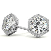Hexagon Halo Round Moissanite Stud Earrings