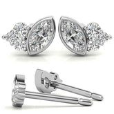 Marquise Bezel and Round Moissanite Stud Earrings