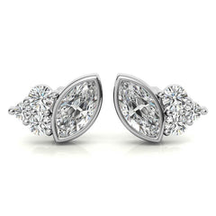 Marquise Bezel and Round Moissanite Stud Earrings