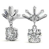 Baguette Accented Round Moissanite Drop Earrings